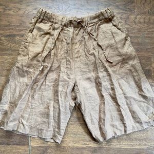 Muji Anthropologie Linen Shorts in Camel/Tan